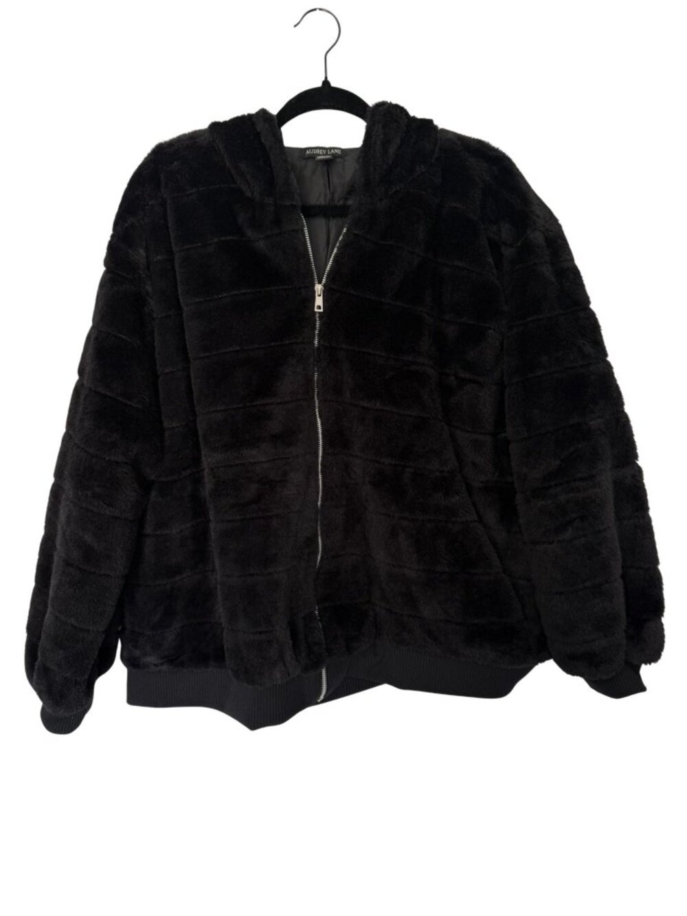 Audrey Lane 3X Black Faux Fur Hooded Zip Jacket Plus Size